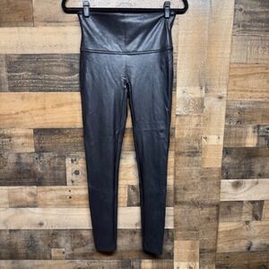 SPANX Faux Leather Leggings Black High Waisted Stretch Athleisure Size L